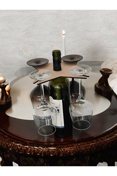 1Fark Özel Tasarım Ahşap Kadeh Tutucu Dekoratif 4'lü Kadehlik