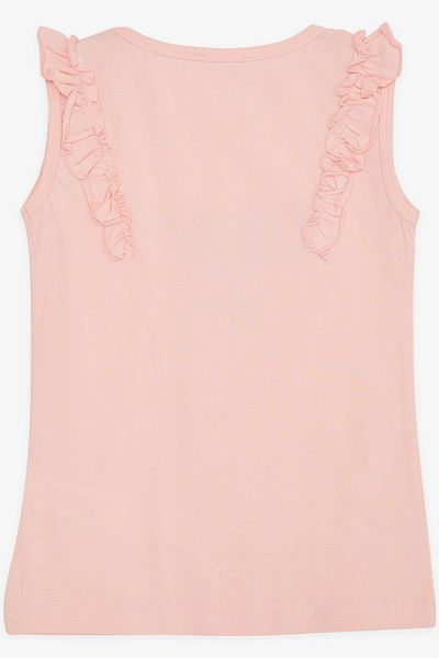 Breeze 4-8 Years Old Girl's T-Shirt - Frilly Shoulder, Ice Cream Print, Salmon