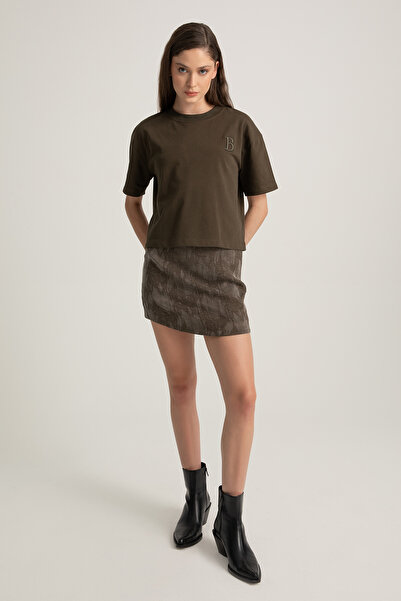 boneqa barcelona Desenli Haki Mini Etek