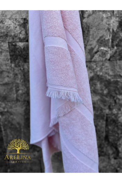Arelina Textile 100% Organic Cotton Light Pink Fringed 100X180 Bath and Beach Towels