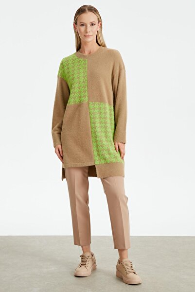 Tığ Triko DERİ DETAYLI KAZAYAKLI TUNİK CAMEL