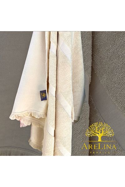 Arelina Textile 100% Organic Cotton Beige Fringed 100X180 Bath and Beach Towels