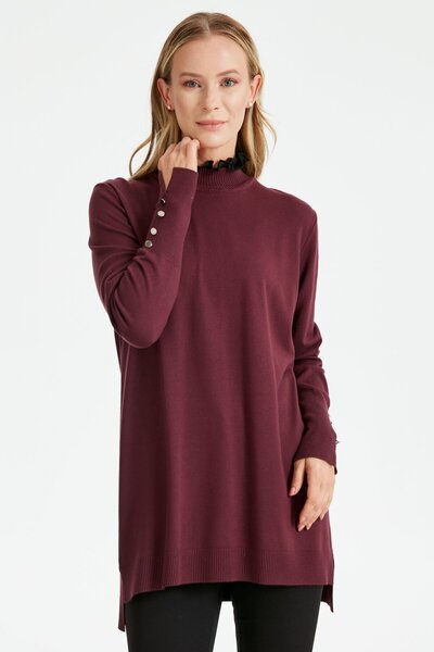 Tığ Triko KNITWEAR TUNIC CHIMNEY WITH RUFFLE DETAIL ON COLLAR