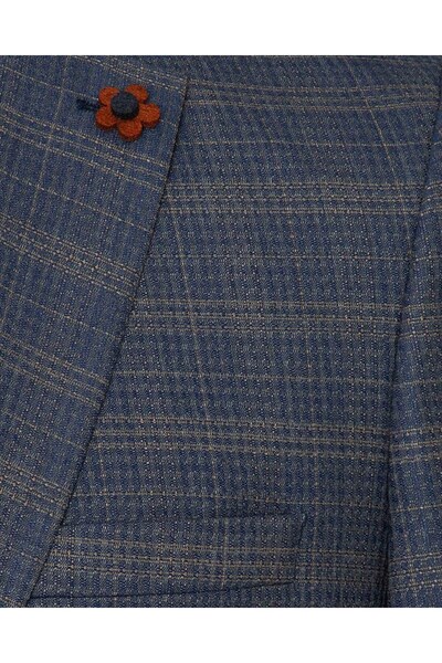 SÜVARİ Süvari Desenli Mavi Rahat Kalıp Takım Elbise .