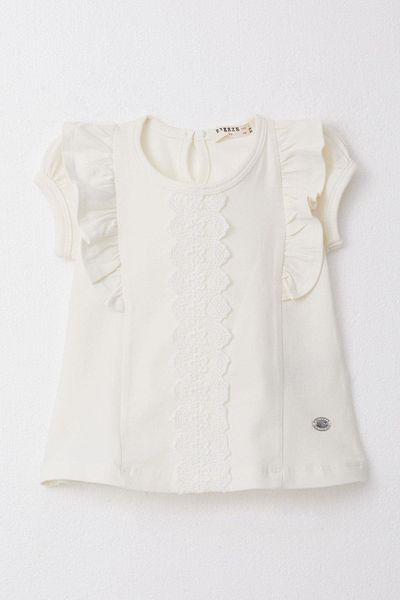 Breeze 6-2 Years Old Baby Girl T-Shirt - Frilly, Embroidered and Laced, Cream