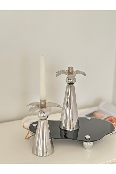 Shura Homeware Flowers Metal Şamdan Mumluk 2li  Dekoratif Obje