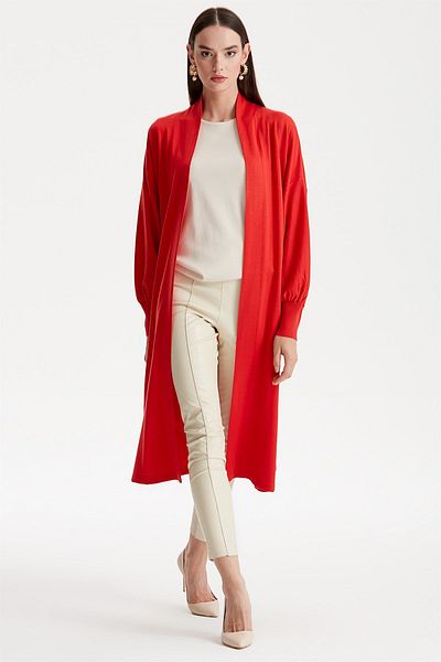 Tığ Triko Balloon Sleeve Cardigan Red