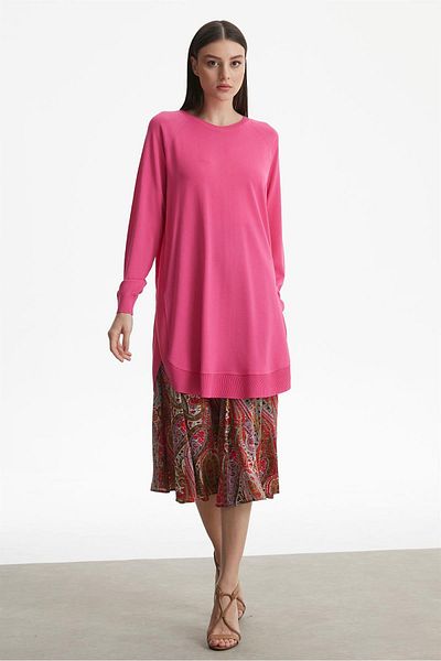 Tığ Triko Ovel Sides Rayon Tunic Fuchsia