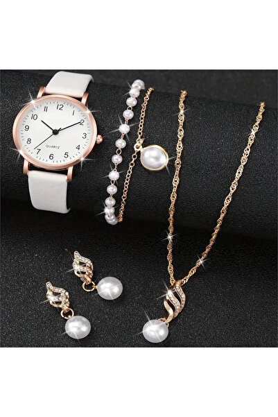 M SMİLE Kadın Kol Saat Seti, Bileklik, Küpe, Kolye, Saat Kadın Saat
