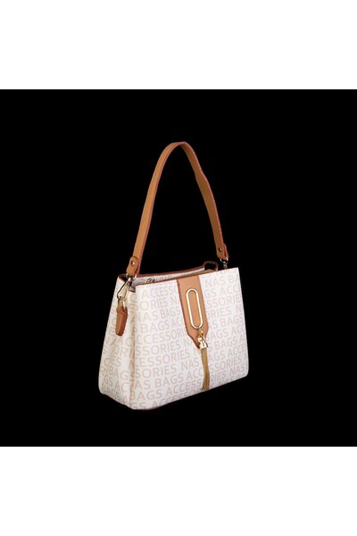 Nas Bag Kadın Çapraz Çanta ve Omuz Çantası Krem Camel Yazılı
