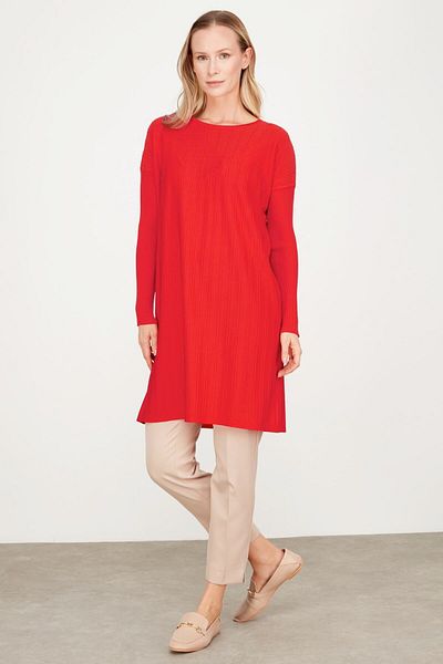 Tığ Triko T Mold Wick Detailed Rayon Tunic Red