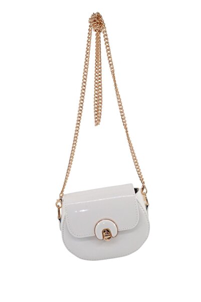 KEEBA Mini cutie cu curea cu lanț. Geanta din piele alba. Geantă albă de umăr...