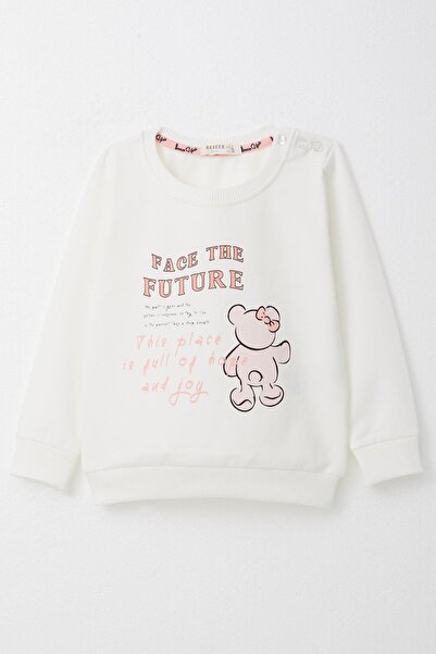 Breeze Kız Çocuk Sweatshirt Ayıcık & Yazı Baskılı 1.5-5 Yaş, Ekru