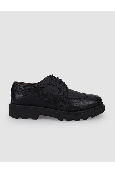 Cabani 100% Genuine Leather Black Lace-Up Men's Casual Shoes