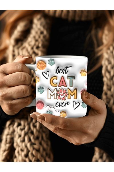Evion Cat Mom Cat Mother Printed 3D Design Ceramic Mug - Gift Mug Cup