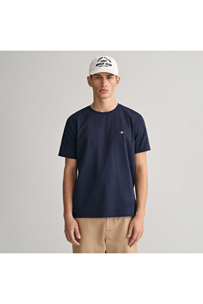 Gant Erkek Lacivert Bisiklet Yaka Regular Fit Logolu T-Shirt