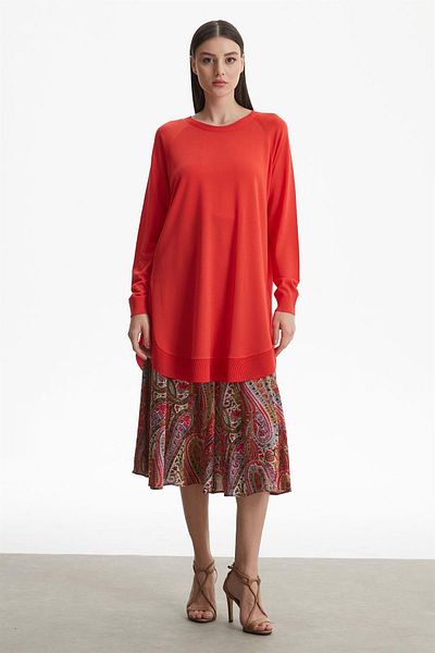 Tığ Triko Coral Colored Rayon Tunic with Side Detail