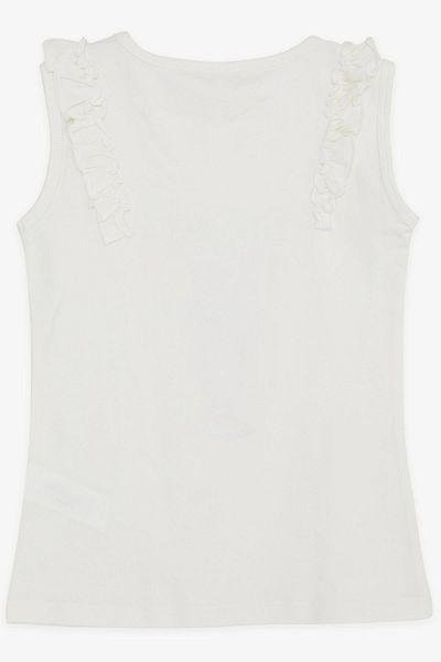 Breeze T-shirt για κορίτσια 4-8 ετών - βολάν ώμου και στάμπα παγωτού, εκρού