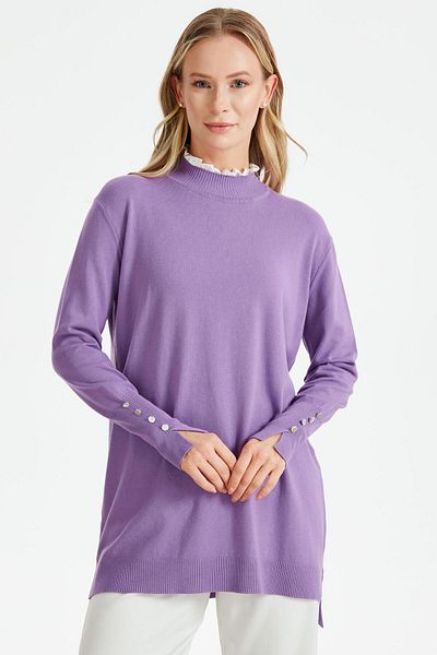 Tığ Triko COLLAR RIFFER DETAILED KNITWEAR TUNIC LILA
