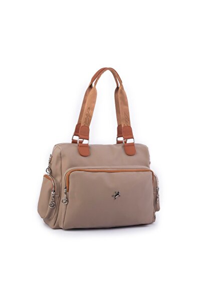 Nas Bag Kadın Büyük Boy Omuz Çantası Vizon Taba Buzzy (en :37 ,boy :30 cm)