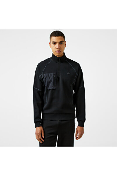 Lacoste Erkek Relaxed Fit Yarım Fermuarlı Siyah Sweatshirt