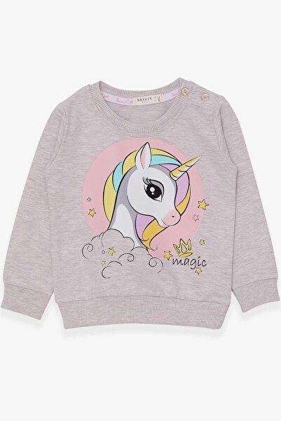 Breeze Kız Çocuk Sweatshirt Baskılı Unicorn 1.5-5 Yaş, Bej Melanj