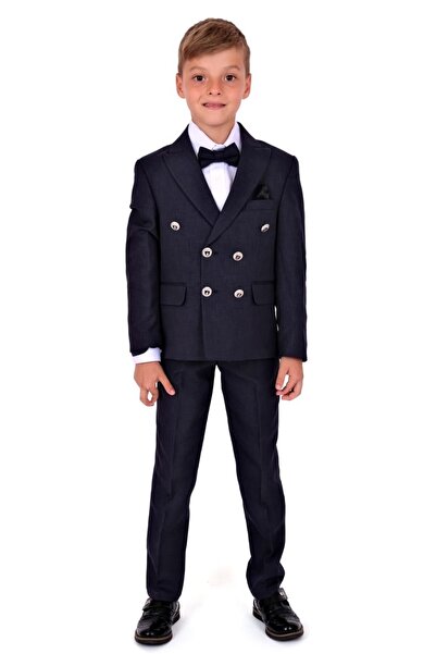 ESKİŞEHİR YUMURCAK بدلة سترة زرقاء داكنة مزدوجة الصدر