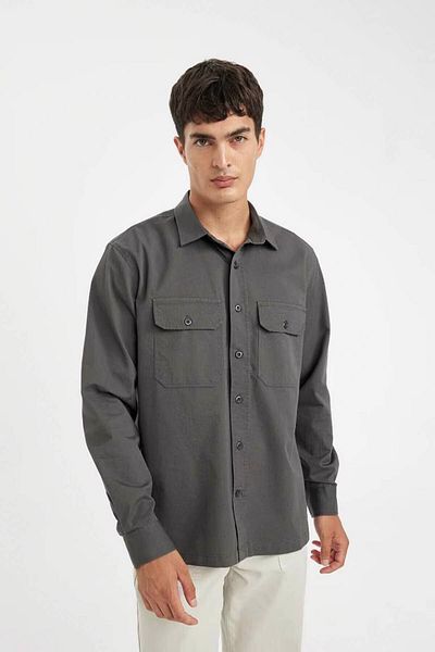 DeFacto Normale Passform, einfaches Baumwoll-Langarmshirt D1060ax24au