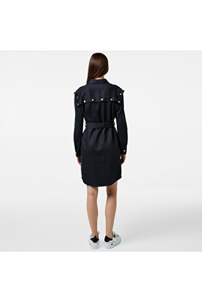 Lacoste Kadın Relaxed Fit Uzun Kollu Gömlek Yaka Siyah Elbise