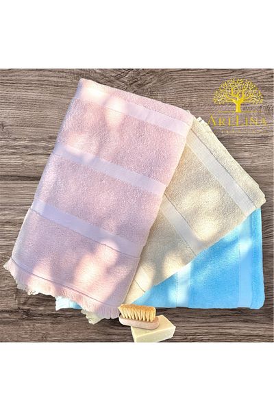 Arelina Textile 100% Organic Cotton Beige Fringed 100X180 Bath and Beach Towels