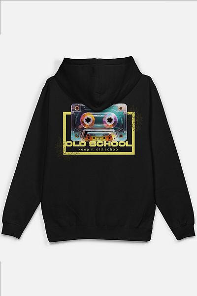 Overoz Суитшърт с качулка Old School Cassette Back Printed Oversize, черен, H1207