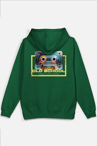 Overoz Old School Cassette Back Printed Hooded Oversize Φούτερ Green Hoodie H1207