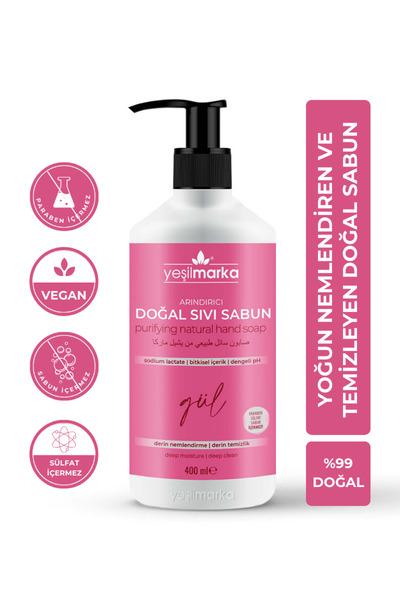 yeşilmarka Doğal Sıvı Sabun Gül Kokulu Ferahlatıcı Ve Arındırıcı Etki 400ml
