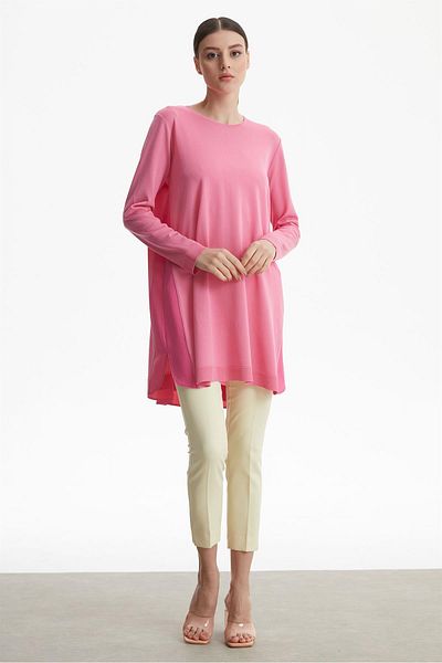 Tığ Triko Fabric Garnished Rayon Basic Knitwear Tunic Pink
