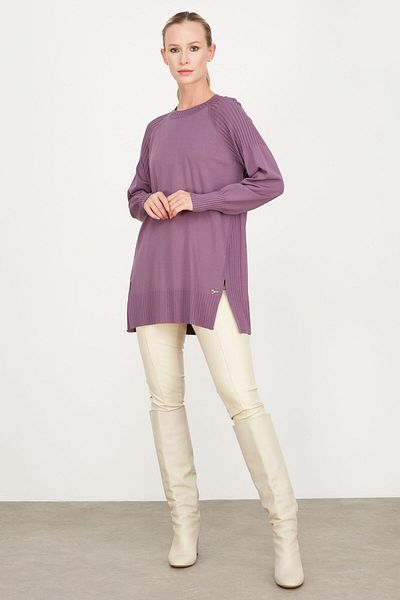 Tığ Triko RAYON TUNIC VIOLET WITH SLIT SIDE