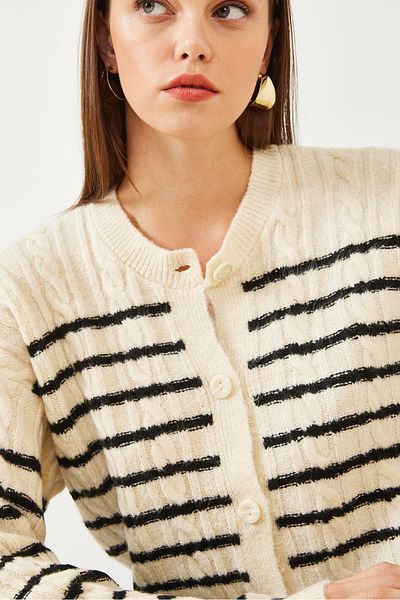 Bianco Lucci Cardigan din tricot împletit cu păr în dungi pentru femei 85001011