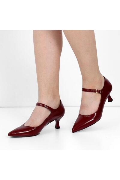Celal Gültekin Kadın Bordo İnce Topuklu Rugan Deri Klasik Ayakkabı