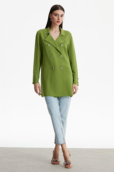 Tığ Triko Kruvaze Yaka Rayon Hırka Yeşil