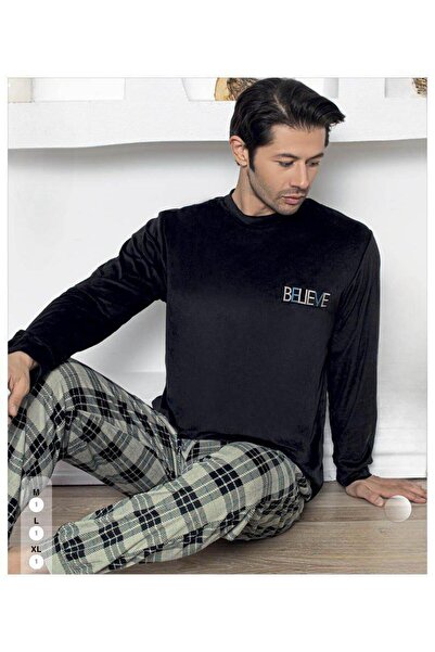 İpek Erkek Uzun Kol Kadife Pijama Takımı