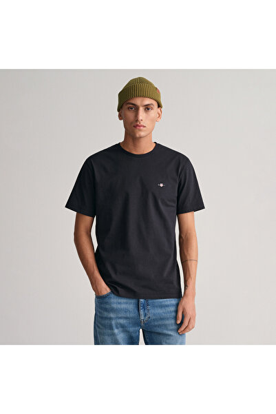 Gant Erkek Siyah Bisiklet Yaka Regular Fit Logolu T-Shirt