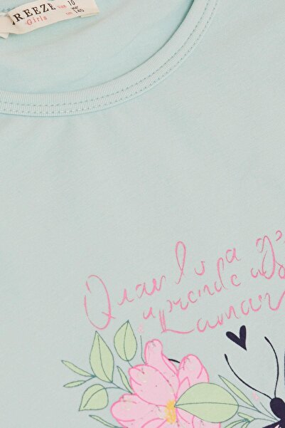 Breeze Girl's T-Shirt Butterfly Printed 10-16 Years, Water Green