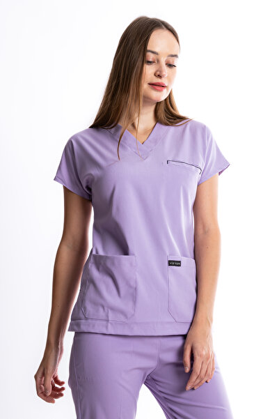 VİZYON UNIFORM Premium Likralı Lila Hemşire Forması Cerrahi Takım, scrubs tak...