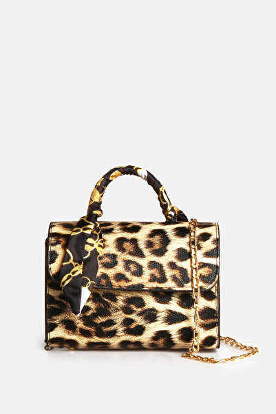 Stilgo Set de genți leopard bej-gri neagră cu detaliu de șal cu lanț pentru femei - set de 3