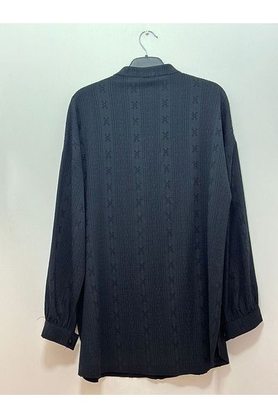 Kayra Black Judge Collar Tunic - Bead Embroidered