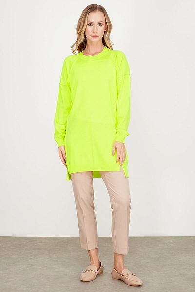 Tığ Triko WITH REVERSE SEWING DETAIL BASIC KNITWEAR TUNIC NEON