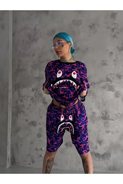 JANES Μωβ Unisex Σετ σορτς με ψηφιακή εκτύπωση