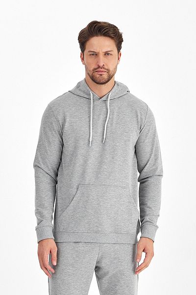 Butik Мъжки сив суитшърт с качулка, сезонен
