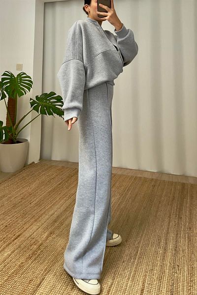 Neşeli Butik Γκρι Melange γυναικεία αθλητική φόρμα - Three Thread GTS018
