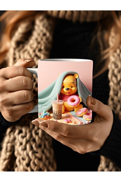 Evion Winnie the Pooh - Kaplan Tigger - İyor - Piglet Baskılı 3D Tasarım Seramik Kupa Mug