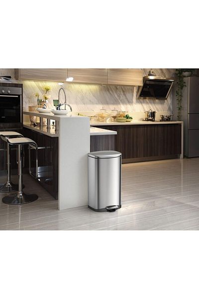 EKO Della Stainless Steel Rectangular Step Waste Bin with Soft Close Lid, 20-Liter